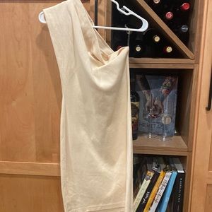 American Apparel women medium cream soft body con one shoulder mini dress